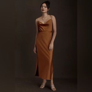 BHLDN Cali Satin Charmeuse Midi Dress RUST
